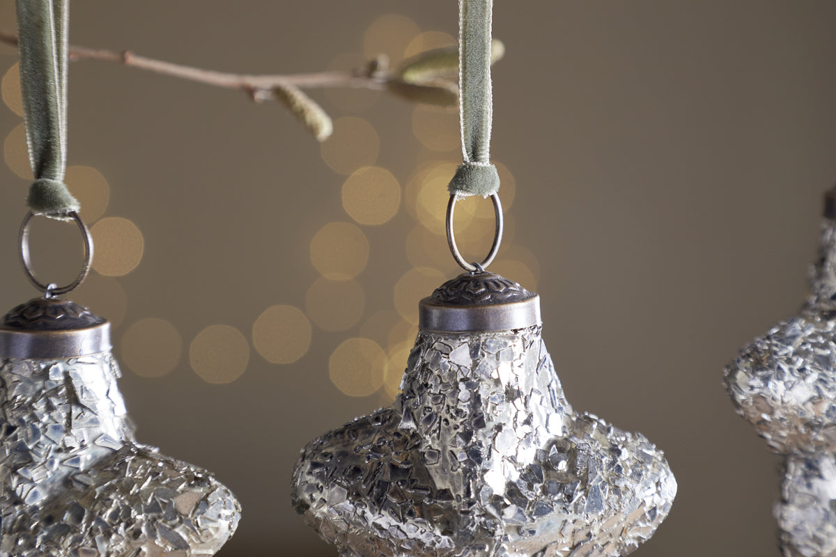 Riyara Bauble - Silver Sparkle - (Set of 4)