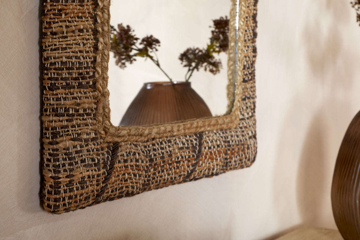 Arjun Upholstered Rectangular Wall Mirror - Natural