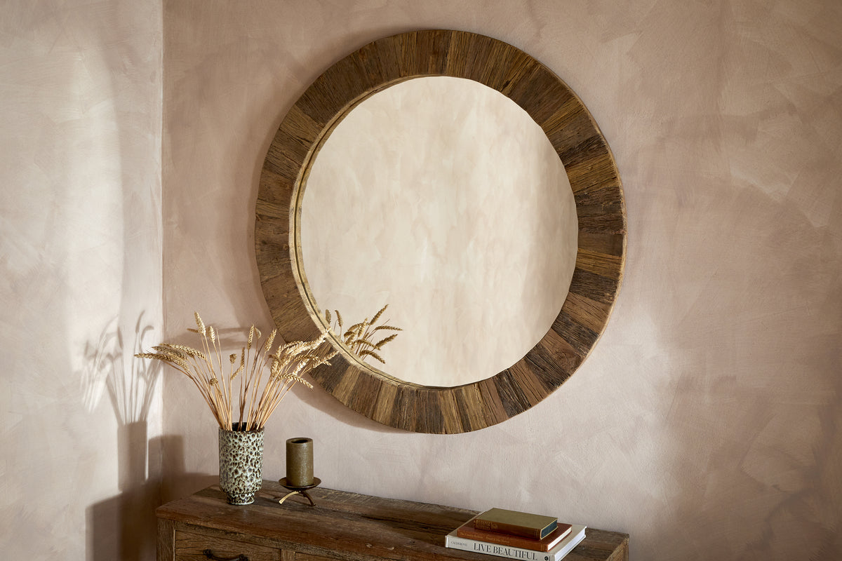 Ibo Reclaimed Round Wall Mirror - Natural