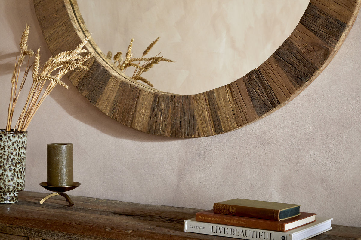Ibo Reclaimed Wood Round Mirror - Natural - Large