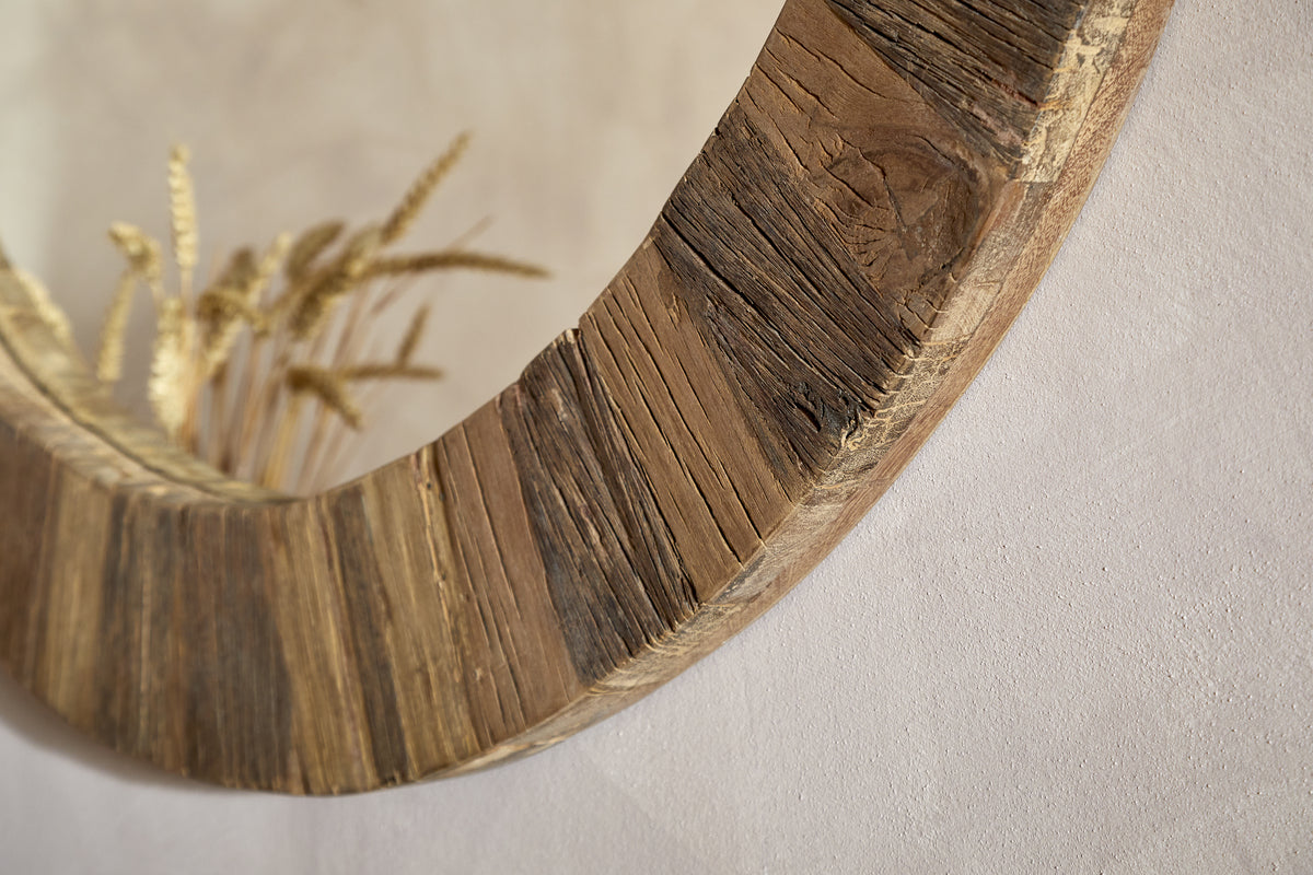 Ibo Reclaimed Wood Round Mirror - Natural - Large