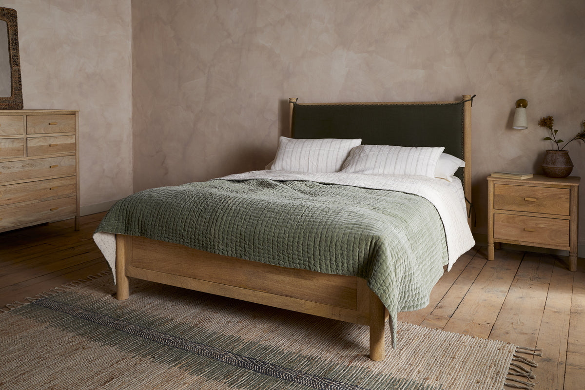Sri Mango Wood Bed - Moss