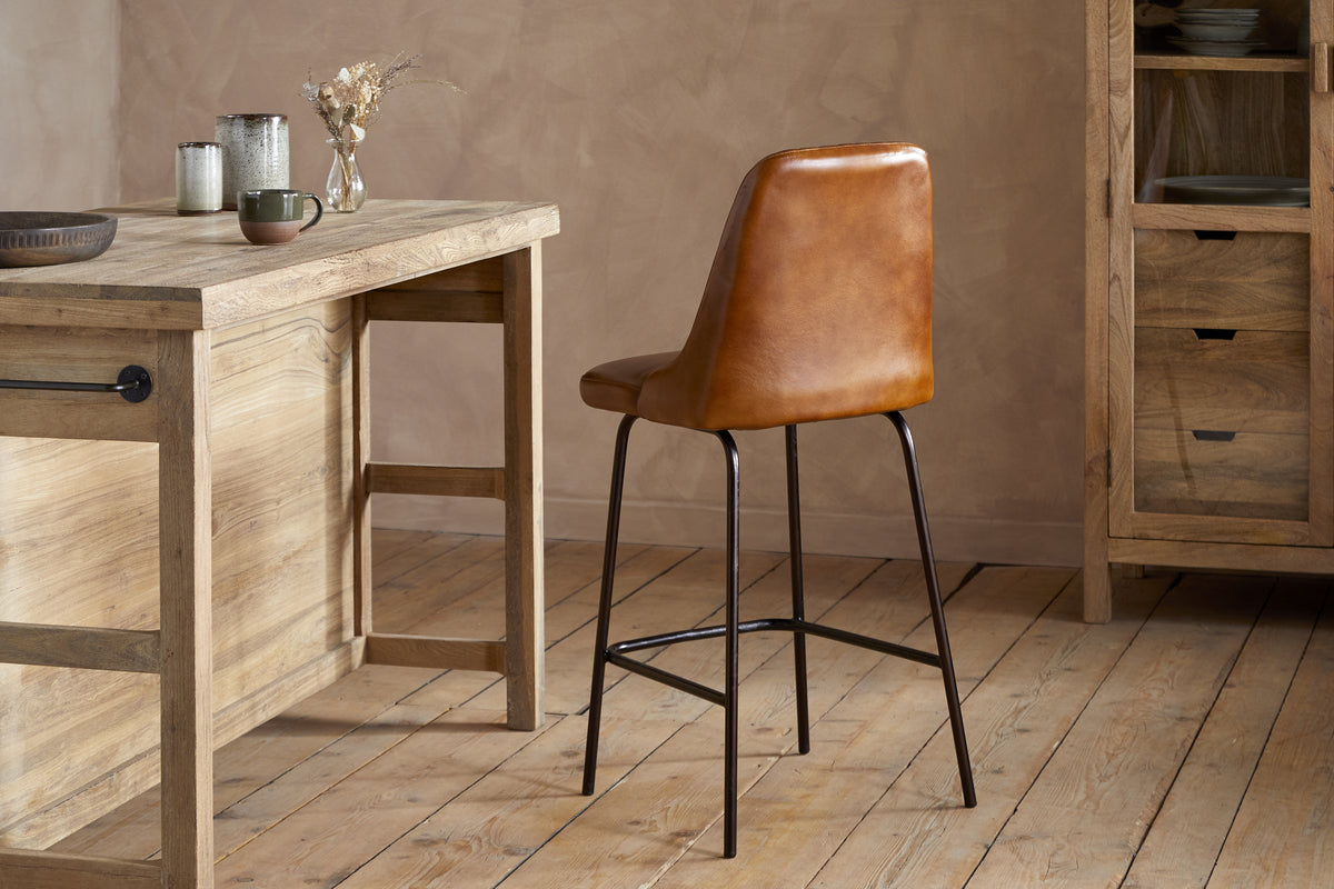 Harsha Leather Counter Chair - Aged Tan