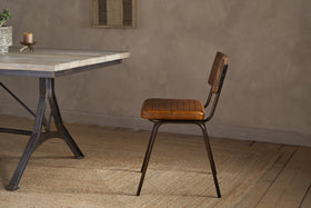 Amala Leather Weave & Iron Dining Chair - Aged Tan