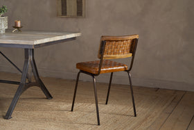 Amala Leather Weave & Iron Dining Chair - Aged Tan