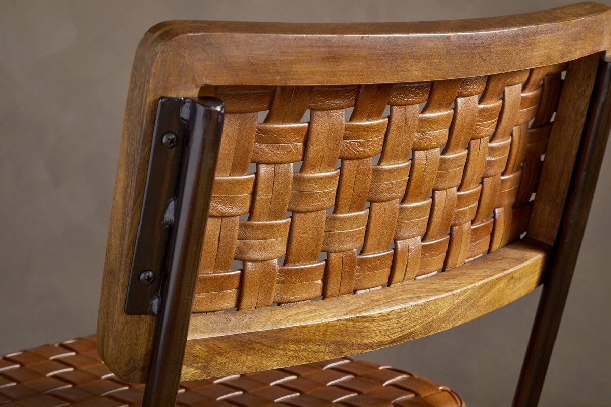 Amala Leather Weave & Iron Dining Chair - Aged Tan