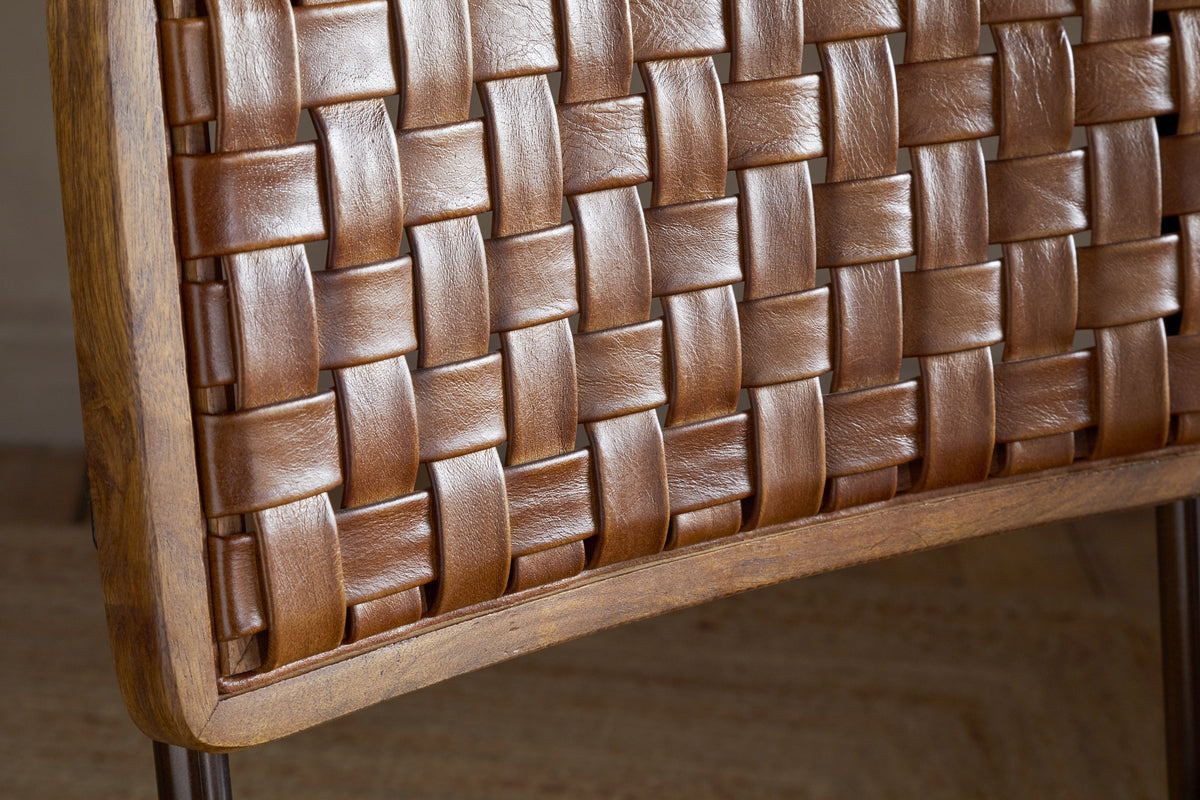 Amala Leather Weave & Iron Dining Chair - Aged Tan