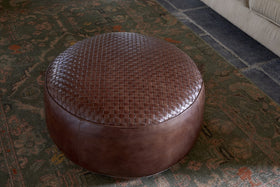 Farida Leather Weave Pouf - Chocolate Brown