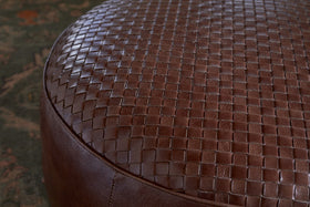 Farida Leather Weave Pouf - Chocolate Brown