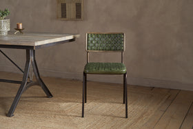 Amala Leather Weave & Iron Dining Chair - Rich Green
