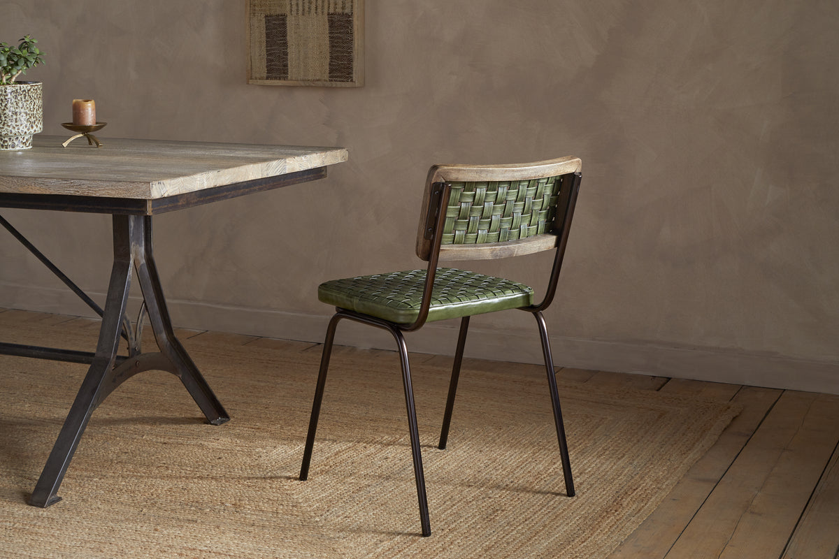 Amala Leather Weave & Iron Dining Chair - Rich Green