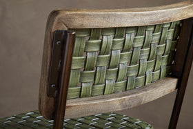 Amala Leather Weave & Iron Dining Chair - Rich Green