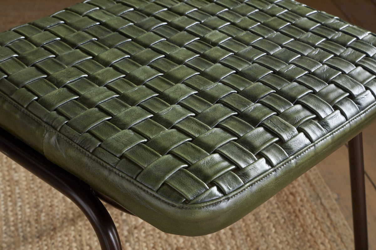 Amala Leather Weave & Iron Dining Chair - Rich Green