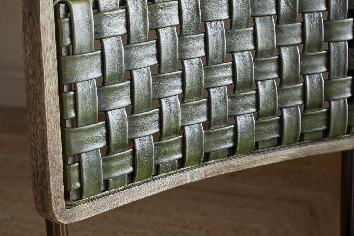 Amala Leather Weave & Iron Dining Chair - Rich Green