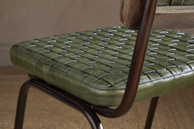 Amala Leather Weave & Iron Dining Chair - Rich Green