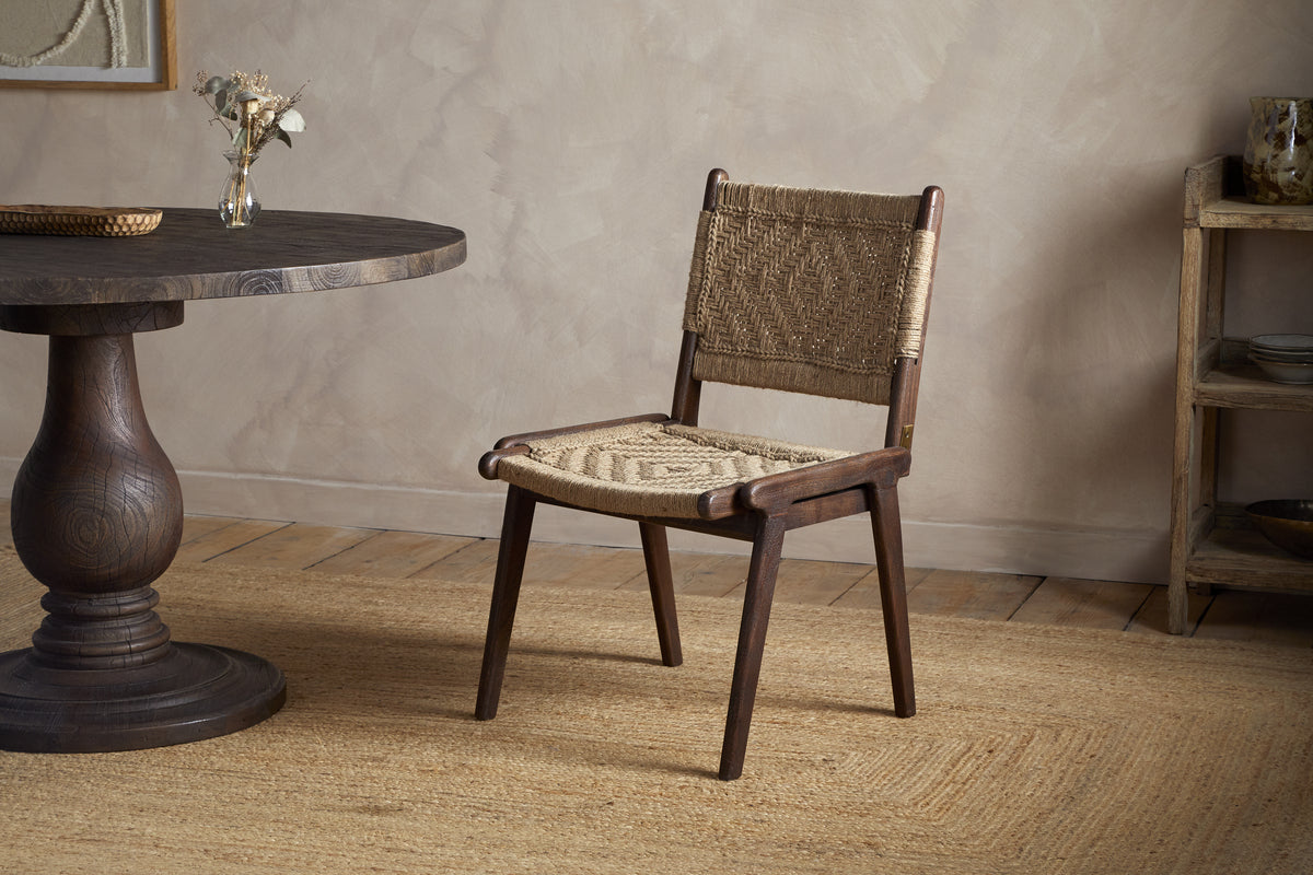 Vinay Jute & Wood Woven Dining Chair - Chocolate Brown
