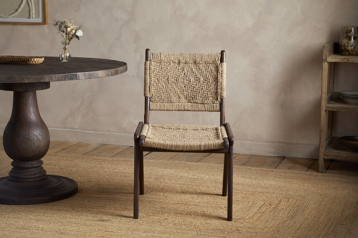 Vinay Jute & Wood Woven Dining Chair - Chocolate Brown