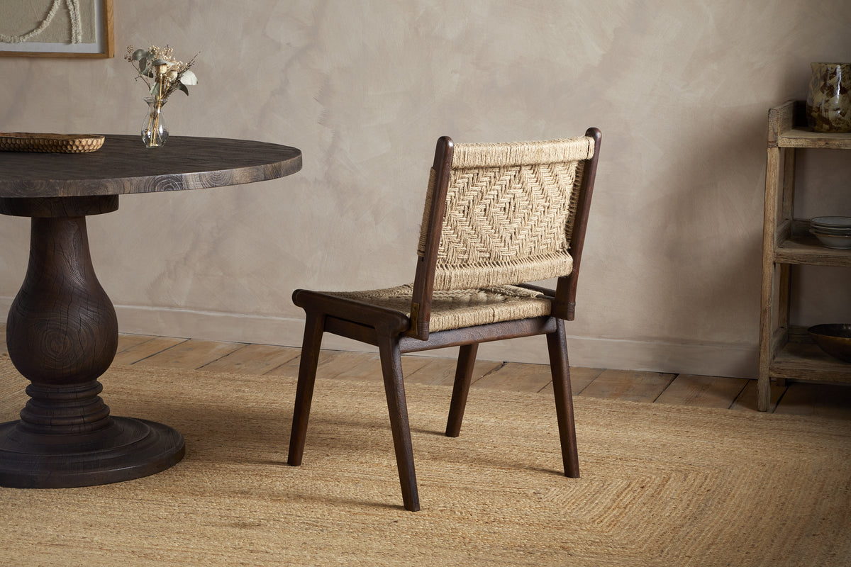 Vinay Jute & Wood Woven Dining Chair - Chocolate Brown