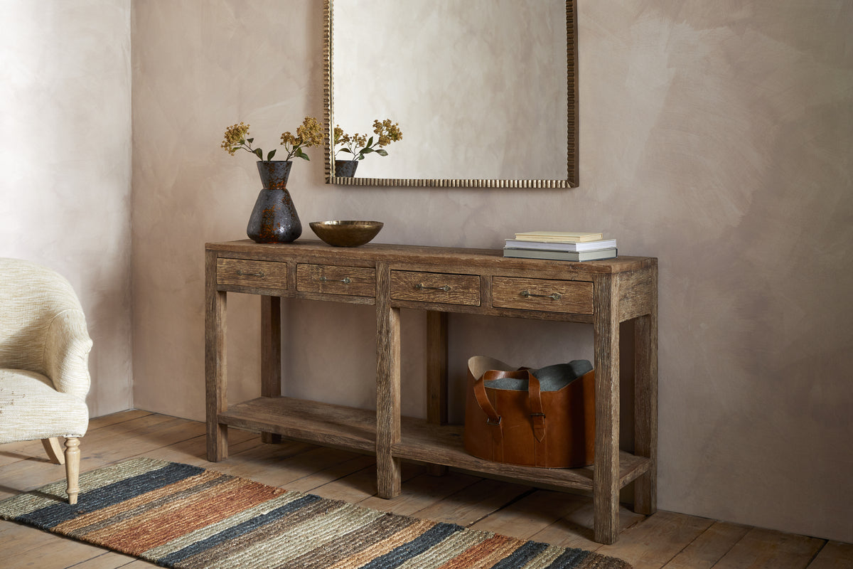 Ibo Reclaimed Wood 4 Drawer Console Table - Natural