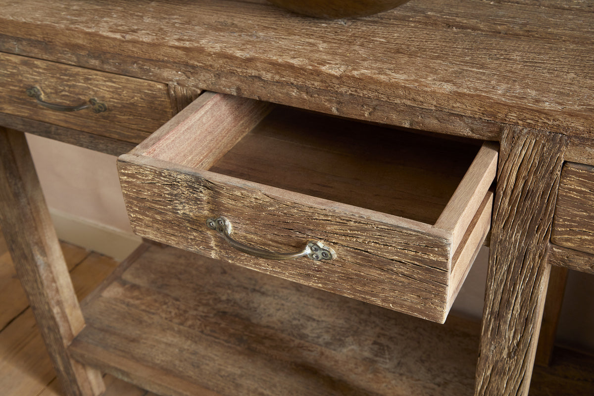 Ibo Reclaimed Wood 4 Drawer Console Table - Natural