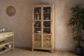 Artha Mango Wood & Glass Tall Cabinet - Natural