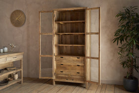 Artha Mango Wood & Glass Tall Cabinet - Natural