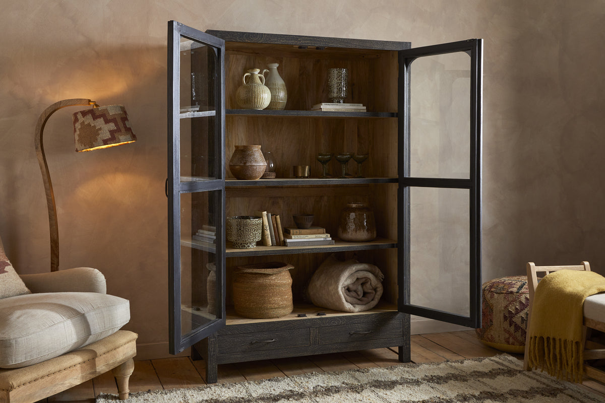 Valin Mango Wood & Glass Cabinet - Natural