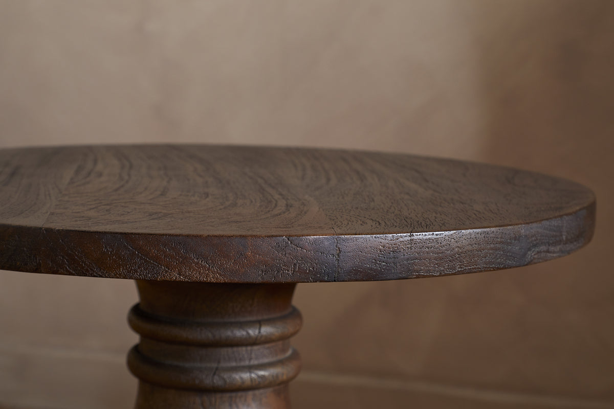Laya Carved Wood Side Table - Chocolate Brown