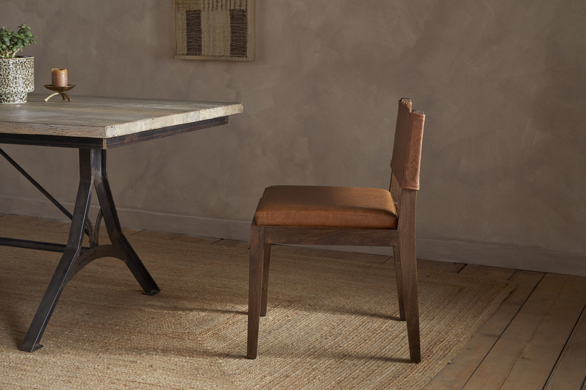Kusa Mango Wood & Leather Dining Chair - Aged Tan