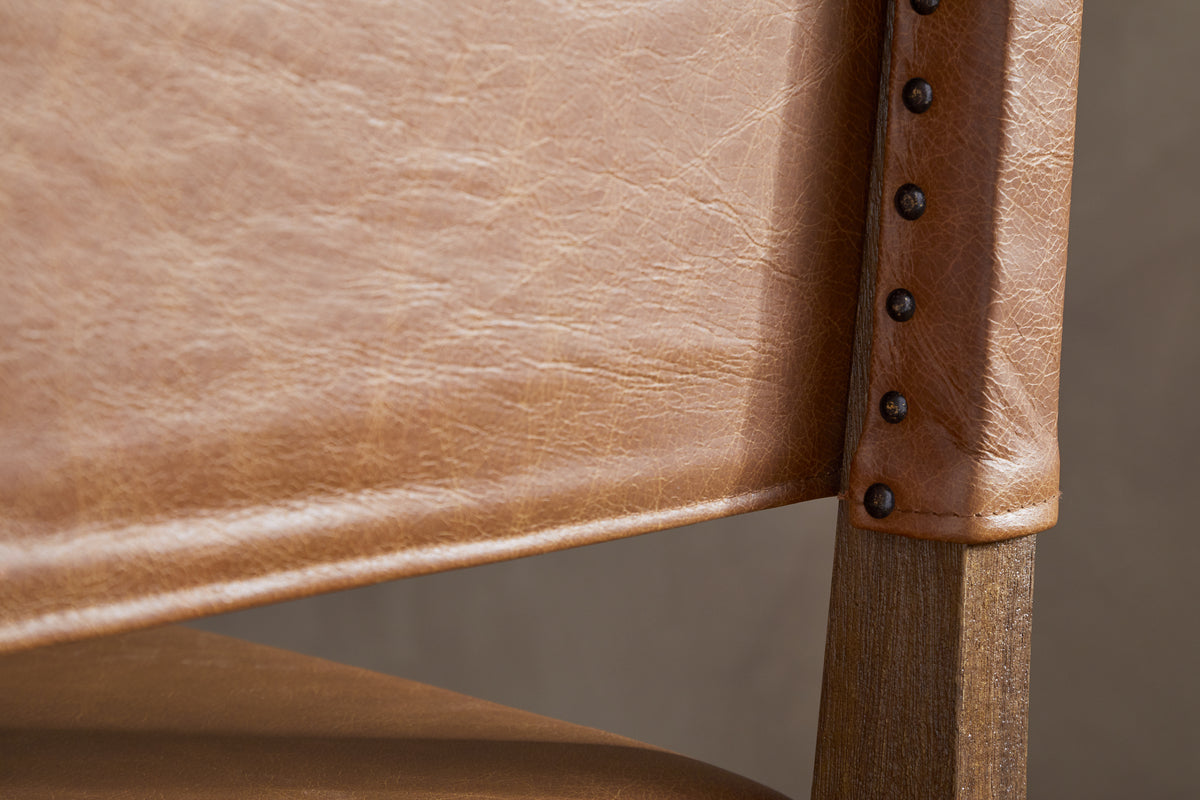 Kusa Mango Wood & Leather Dining Chair - Aged Tan