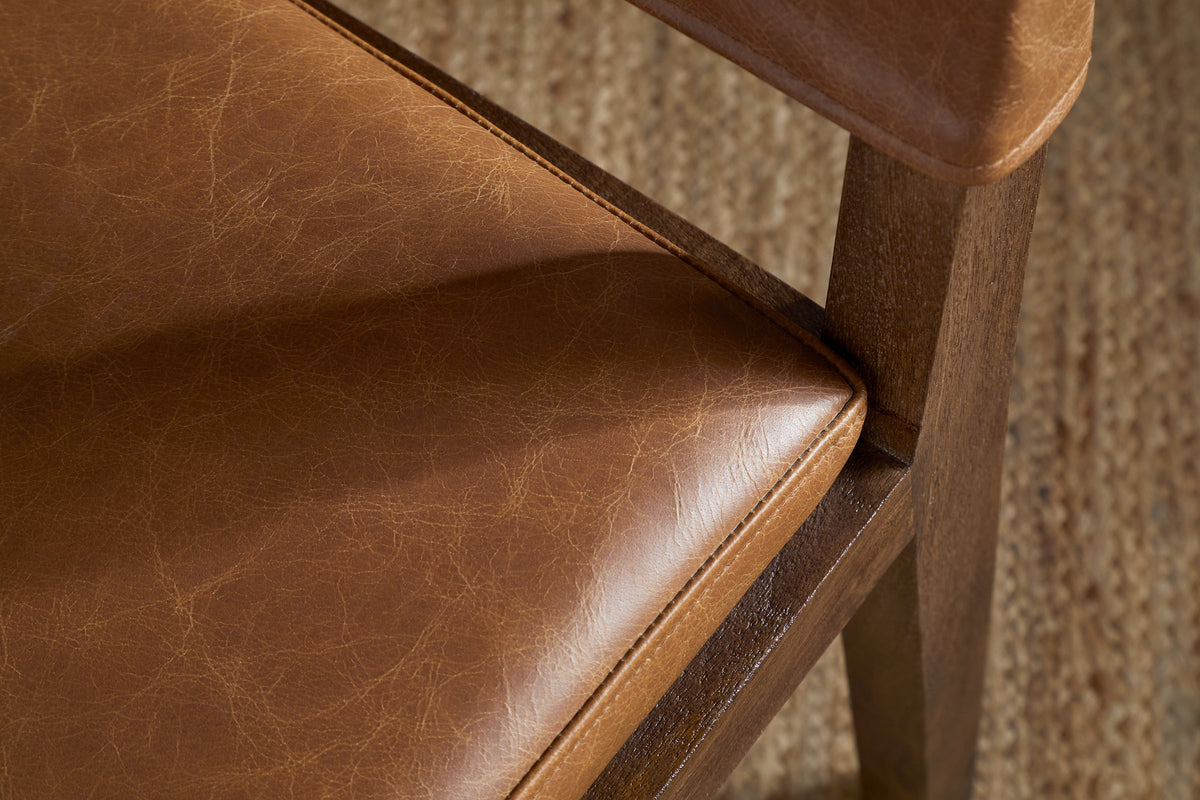 Kusa Mango Wood & Leather Dining Chair - Aged Tan