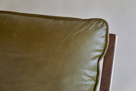 Baloo Acacia Wood & Leather Occasional Chair - Olive Green