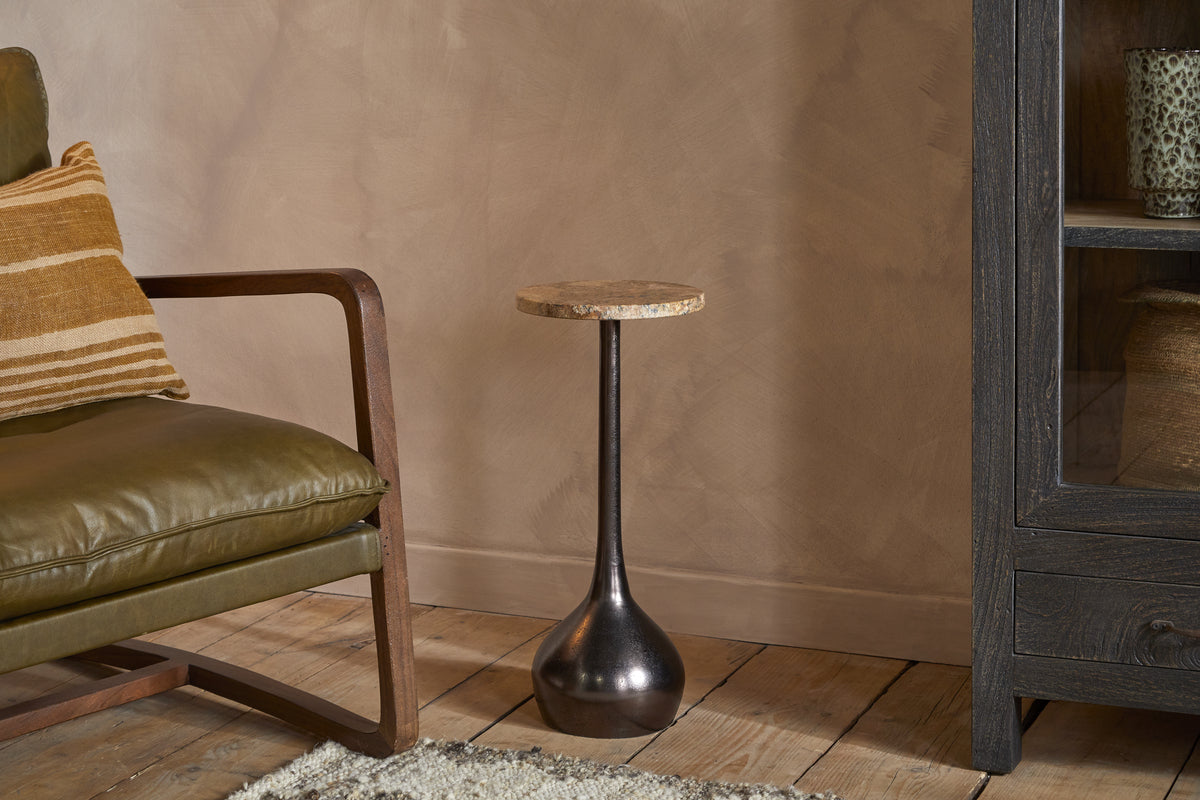 Israj Marble & Iron Side Table - Aged Black