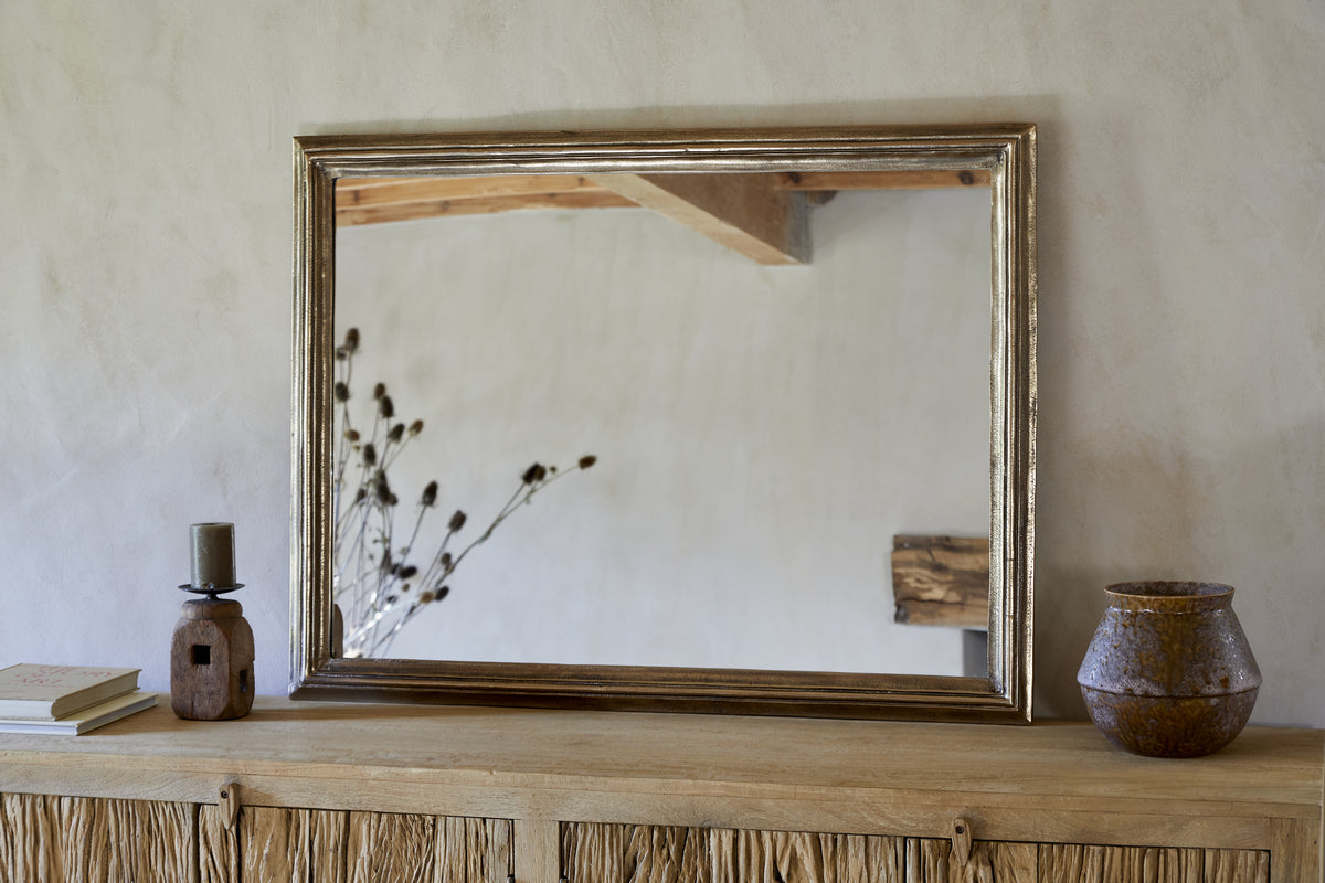 Yamuna Rectangular Mirror - Aged Antique Brass