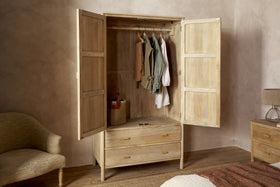 Sri Mango Wood Wardrobe - Natural
