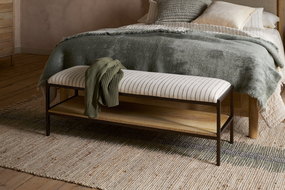 Sanja Cotton Upholstered Bench - Charcoal & Natural