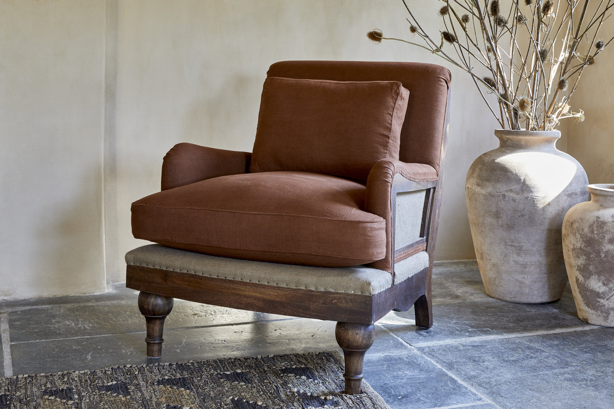 Abe Linen Deconstructed Armchair - Rust