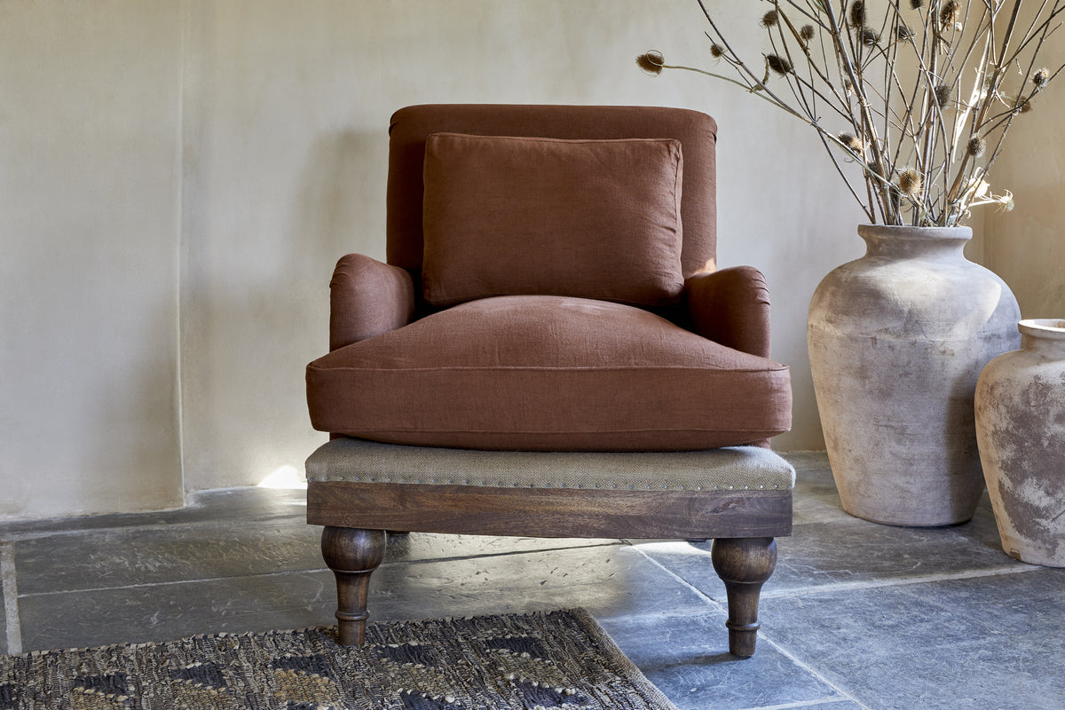 Abe Linen Deconstructed Armchair - Rust