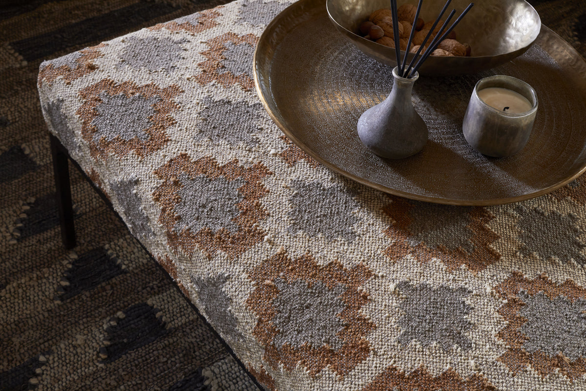 Yalin Upholstered Ottoman - Rust