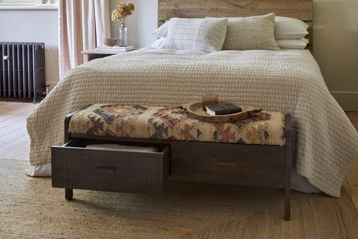 Barir Mango Wood Upholstered Storage Bench - Chocolate Brown