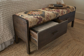 Barir Mango Wood Upholstered Storage Bench - Chocolate Brown
