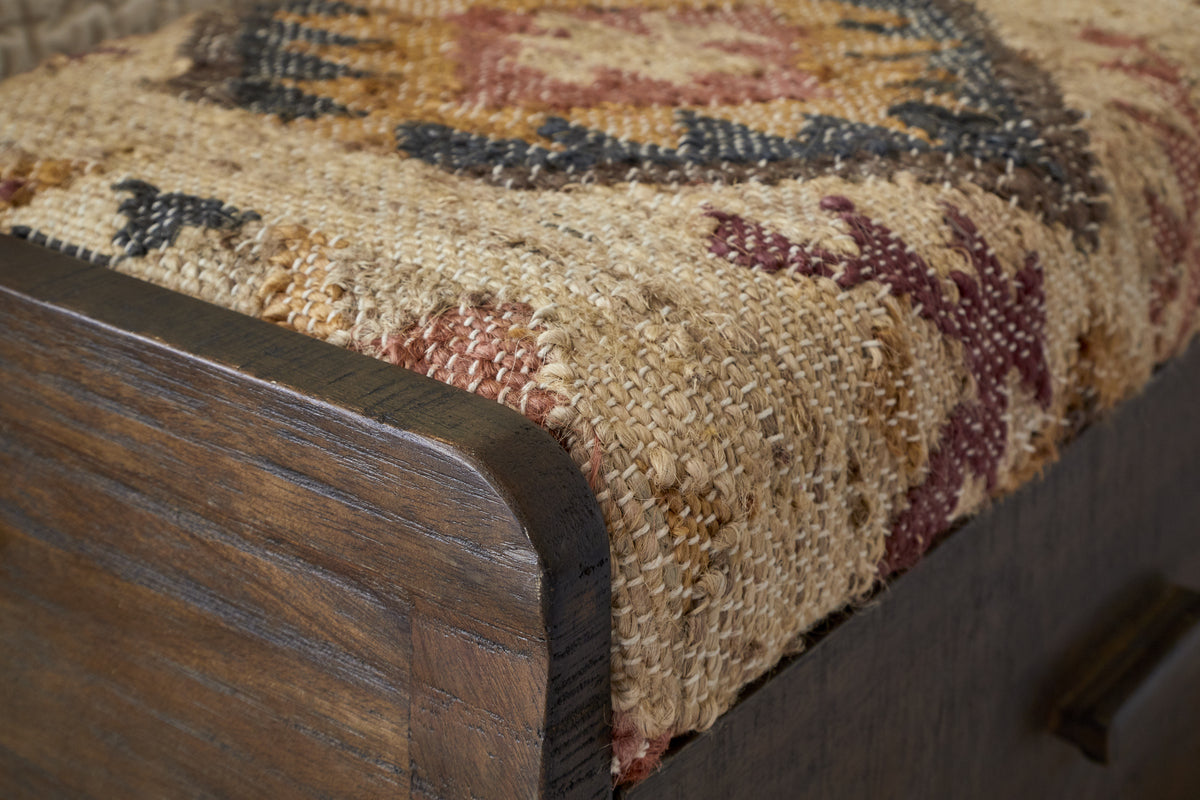 Barir Mango Wood Upholstered Storage Bench - Chocolate Brown