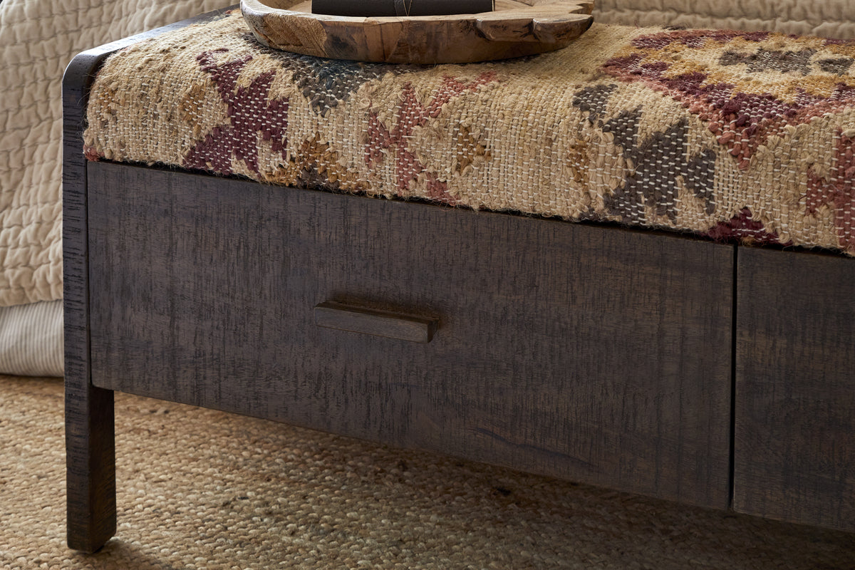 Barir Mango Wood Upholstered Storage Bench - Chocolate Brown