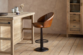 Lal Leather Swivel Counter Chair - Aged Tan