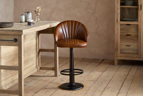 Lal Leather Swivel Counter Chair - Aged Tan