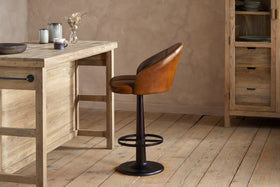 Lal Leather Swivel Counter Chair - Aged Tan