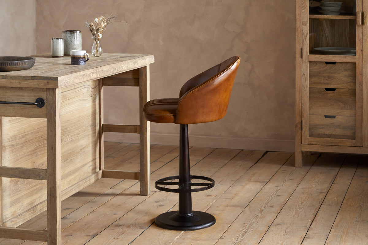 Lal Leather Swivel Counter Chair - Aged Tan