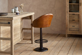Lal Leather Swivel Counter Chair - Aged Tan