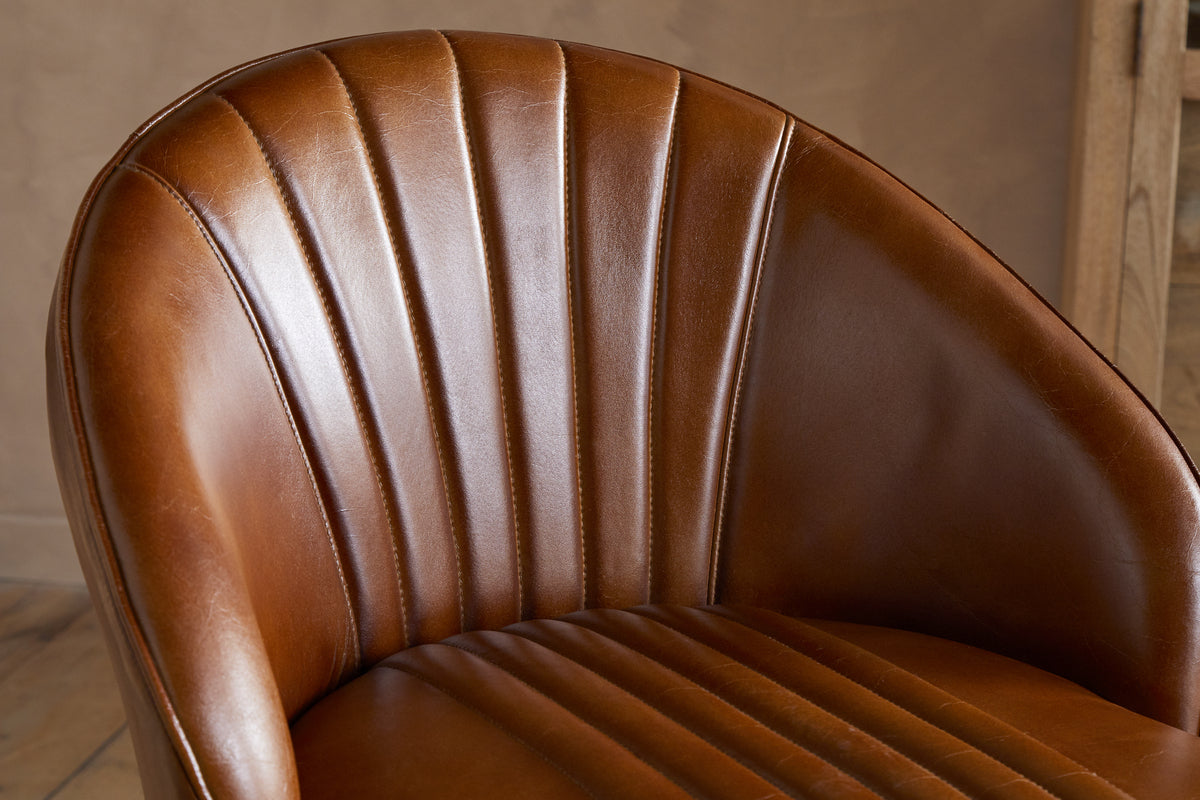 Lal Leather Swivel Counter Chair - Aged Tan