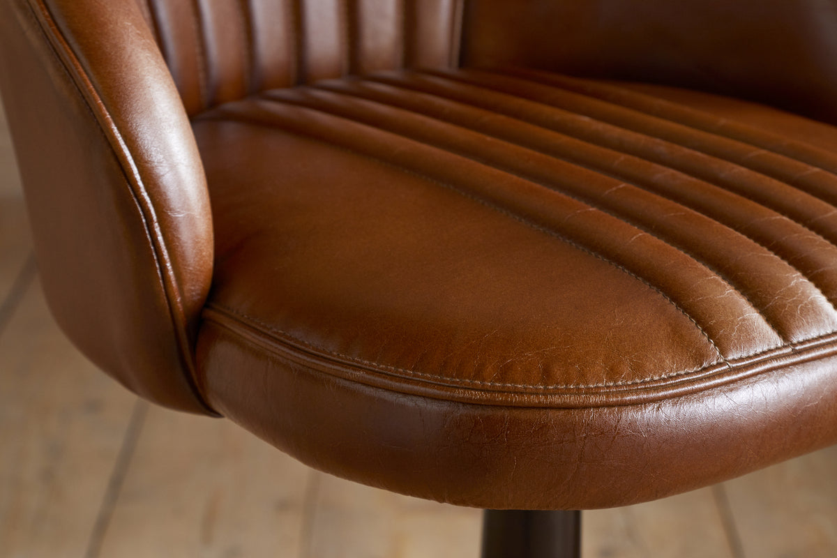 Lal Leather Swivel Counter Chair - Aged Tan